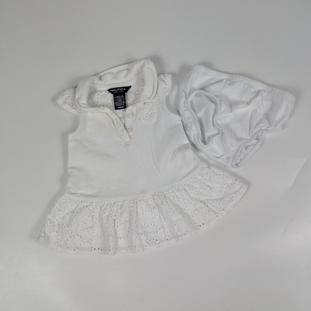 Nautica Eyelet Cap Sleeve Polo Dress & Matching Diaper Cover 3-6 Months